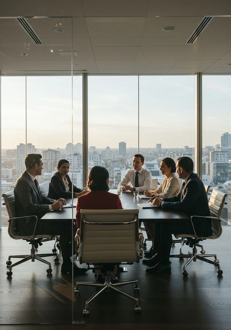 Professional team meeting in modern office setting